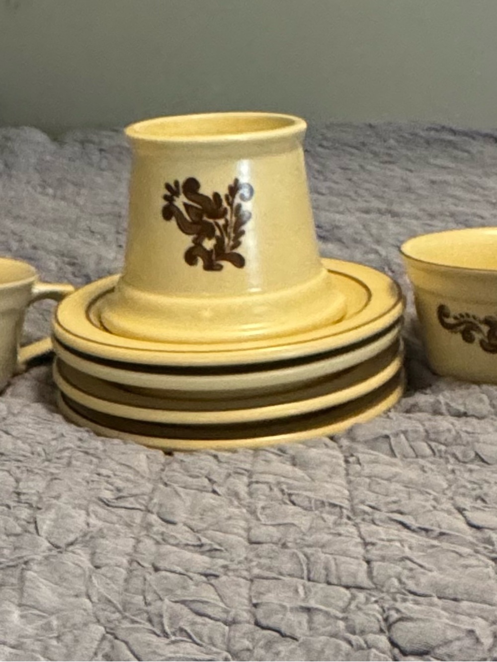 Pfaltzgraff Cream and Brown Floral Stoneware Dinnerware Set